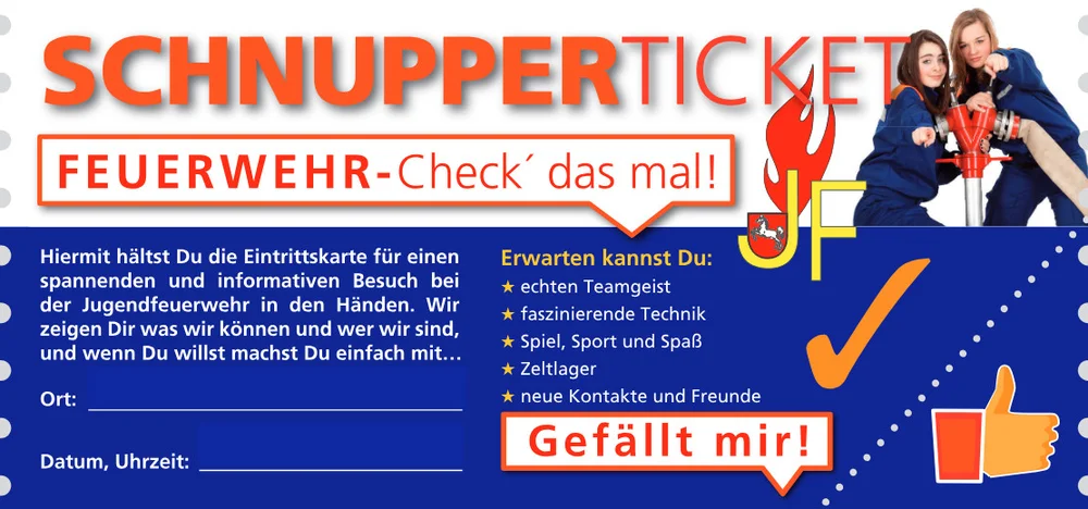 Schnupperticket f&uuml;r einen Dienst bei der Jugendfeuerwehr